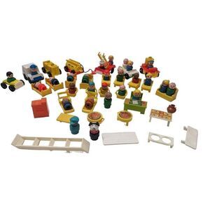 Vintage Fisher Price‎ Little People Figures Vehicles Mixed Wood Plastic Lot